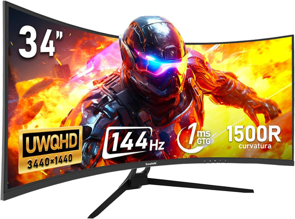 Gawfolk 34 Inch Ultrawide Curved 144Hz Gaming Computer Monitor 1500R PC Screen 21:9 UWQHD (3440x1440),Adaptive Sync,178° Viewing Angle,Display Port、HDMI 2.0, VESA75x75MM-Black