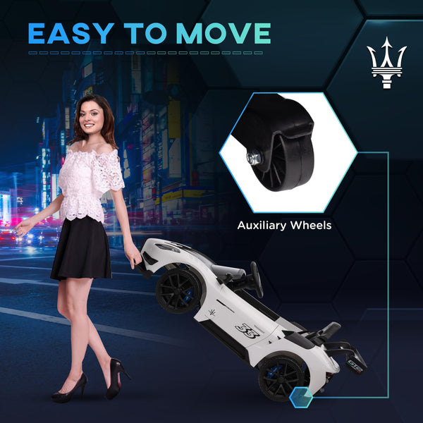 AIYAPLAY Maserati GT2 Licensed 12V Electric Car for Kids, Kids' Electric Ride on with Suspension System, Remote Control, USB, Music, Horn, Lights, Auxiliary Wheels, for Ages 3-5 Years, Grey