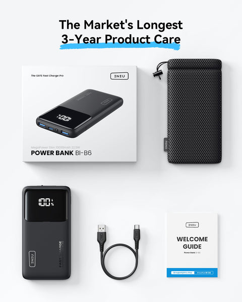 INIU Power Bank, 10000mAh Slimmest Fast Charging Portable Charger, 22.5W Battery Pack PD3.0 QC4.0, Powerbank USB C Input & Output Mobile Phone Charger for iPhone 15 14 13 12 Pro Max iPad Samsung etc