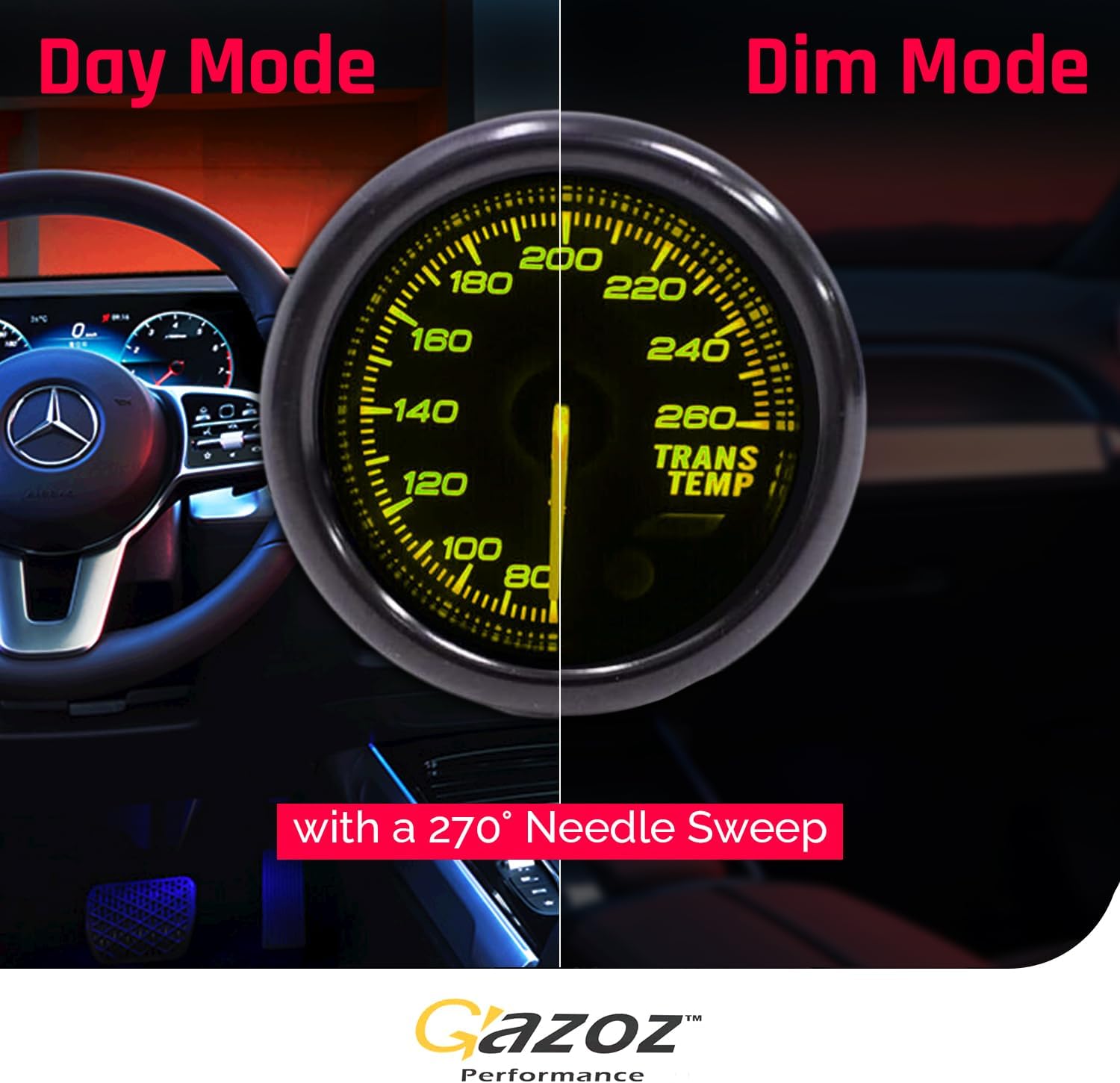 GAZOZ PERFORMANCE 52mm Transmission Trans Temp Gauge Kit 7 Color LED Electrical Peak Smoke Lens