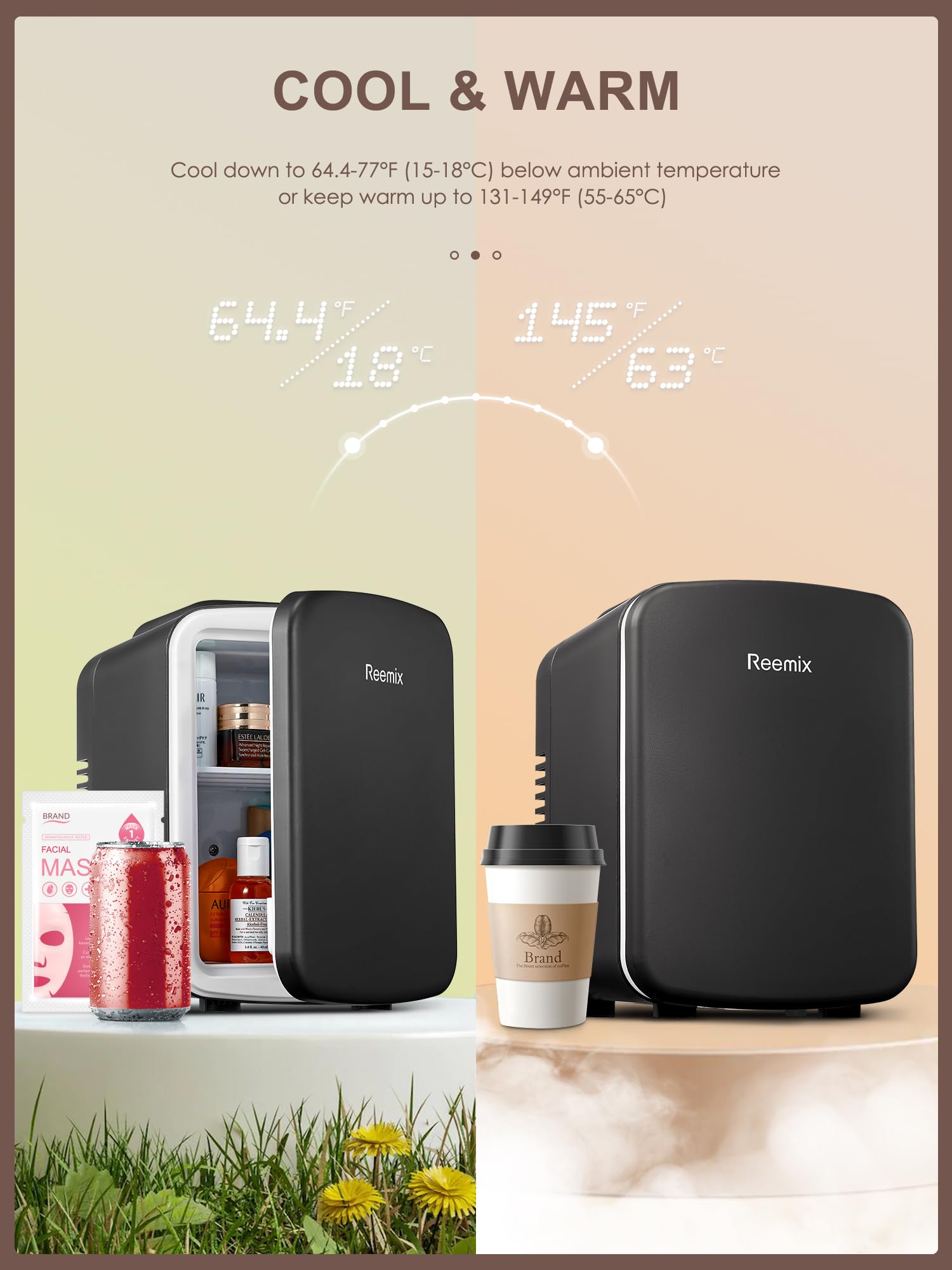 Mini Fridge 4 Litre, 6 Can Portable AC+DC Power Cooler & Warmer, Portable Small Fridge for Bedrooms, Cars, Offices; Skincare, Makeup, Cosmetics, Food (Pearlescent White, 4L)