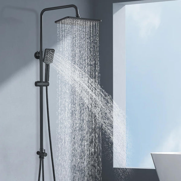 Rozin Shower Riser Rail Kit Adjustable Chrome 2 Functions Square Overhead 29 * 19cm and Hand Shower Stainless Steel Easy Install