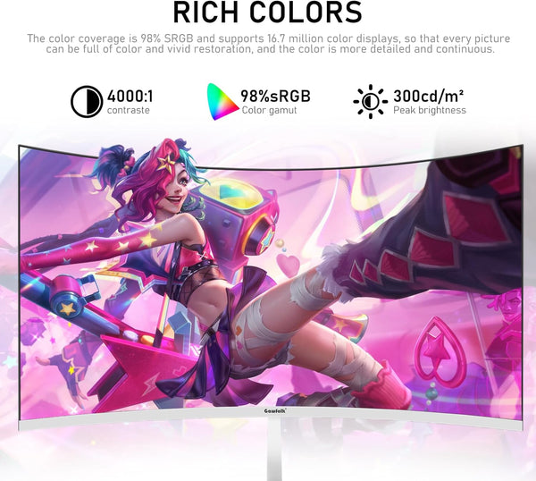 Gawfolk 34 Inch Ultrawide Curved 144Hz Gaming Computer Monitor 1500R PC Screen 21:9 UWQHD (3440x1440),Adaptive Sync,178° Viewing Angle,Display Port、HDMI 2.0, VESA75x75MM-Black