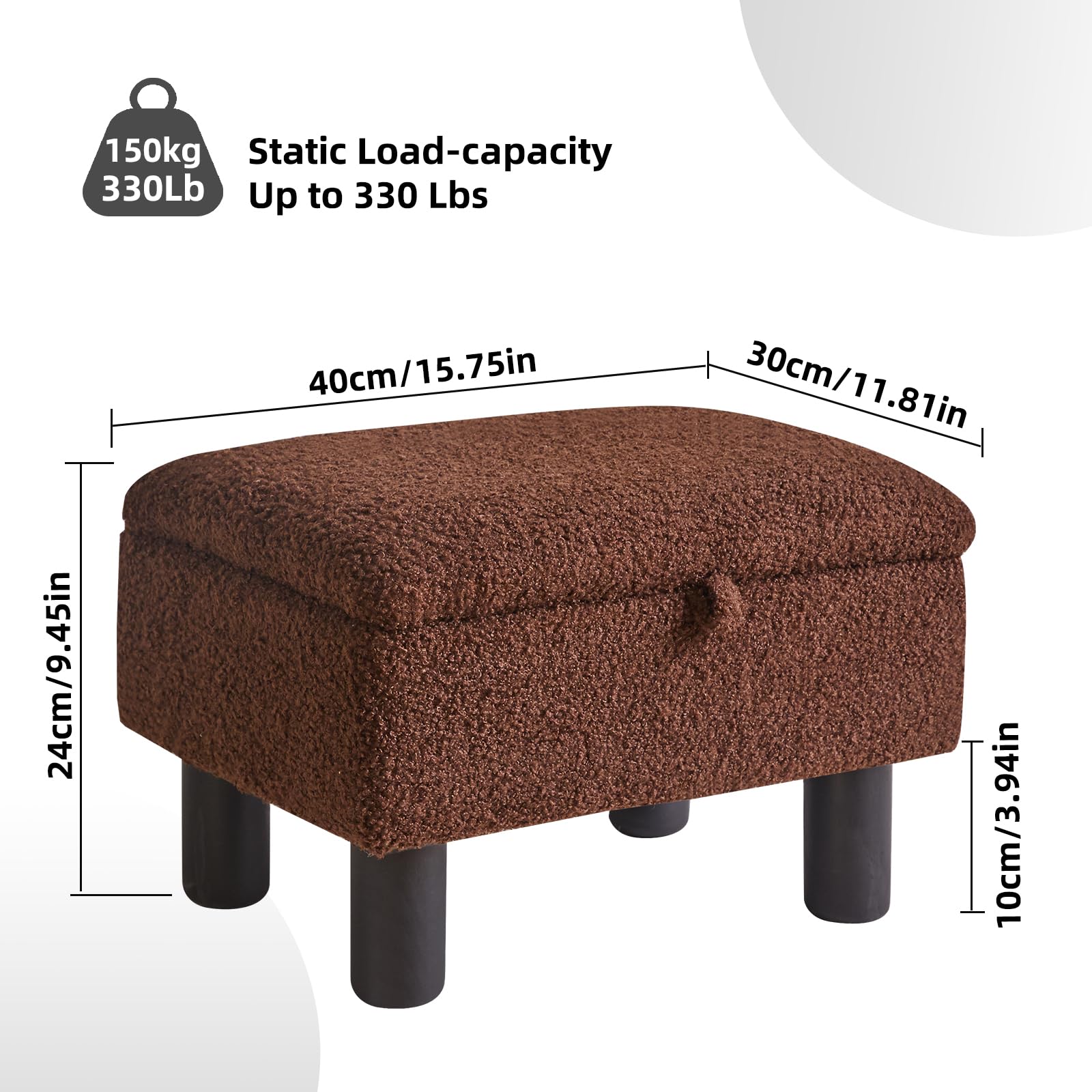 Aibiju Footstool with Storage, Small Rectangle Ottoman with Padded Seat Pine Wood Legs,Faux Teddy Fur Sofa Footrest Extra Seating for Living Room