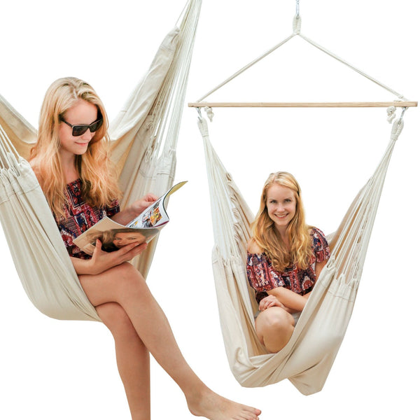AMANKA Innovative XXL Swing Chair 185x130cm Hanging Seat made of cloth Beige
