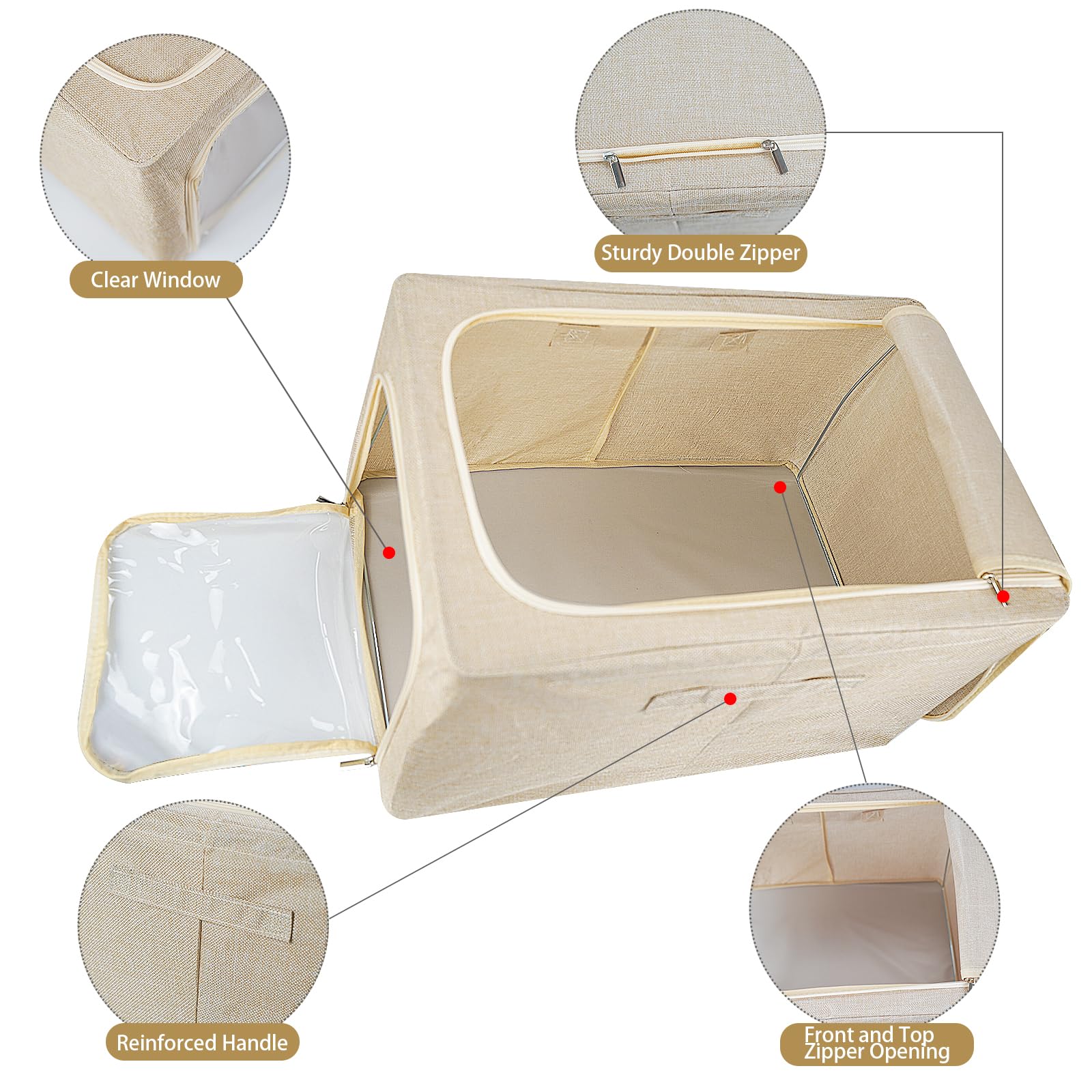 55L Clothes Storage Bag, Collapsible Storage Box, Stackable Metal FrameThick Oxford cloth Protect from Moisture Dust Handle Double Opening Zipper for