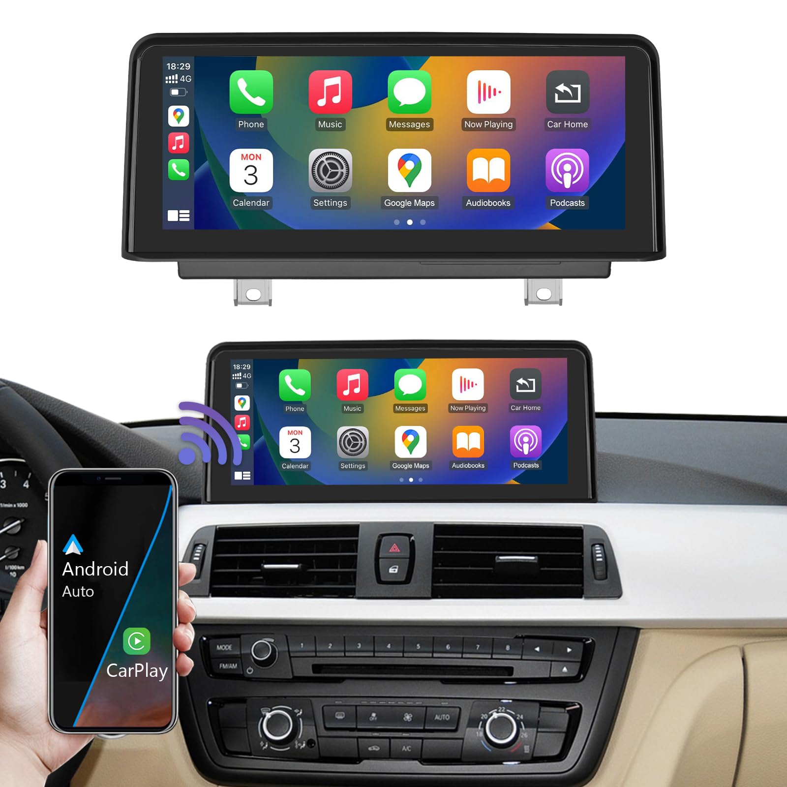 Road Top 12.3 Inch Ultra-Narrow Carplay Touchscreen for BMW 3 & 4 Series F30/F31/F32/F33/F34/F35/F36 2012-2015 Year, Car Stereo Multimedia Radio Receiver, Support Wireless Android Auto, Mirrorlink