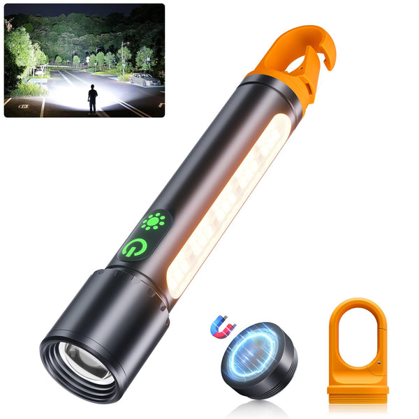 ET Rechargeable LED Torch Super Bright 1000000LM, Magnetic Lightweight Waterproof Flashlight with 9 Modes&COB Side Light(Red Light), Zoomable &Tail Hook for Camping, Hiking, Emergency, Dog Walking