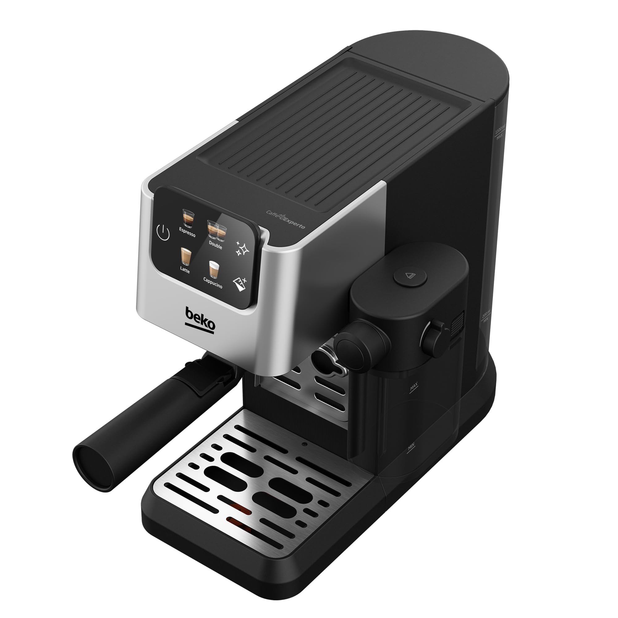 Beko CaffeExpertoTM CEP5304X Semi Automatic Espresso machine | Colour Touch Display | Integrated Milk Jug | Dual Nozzle | 15 Bar pressure | Silver | Easy cleaning
