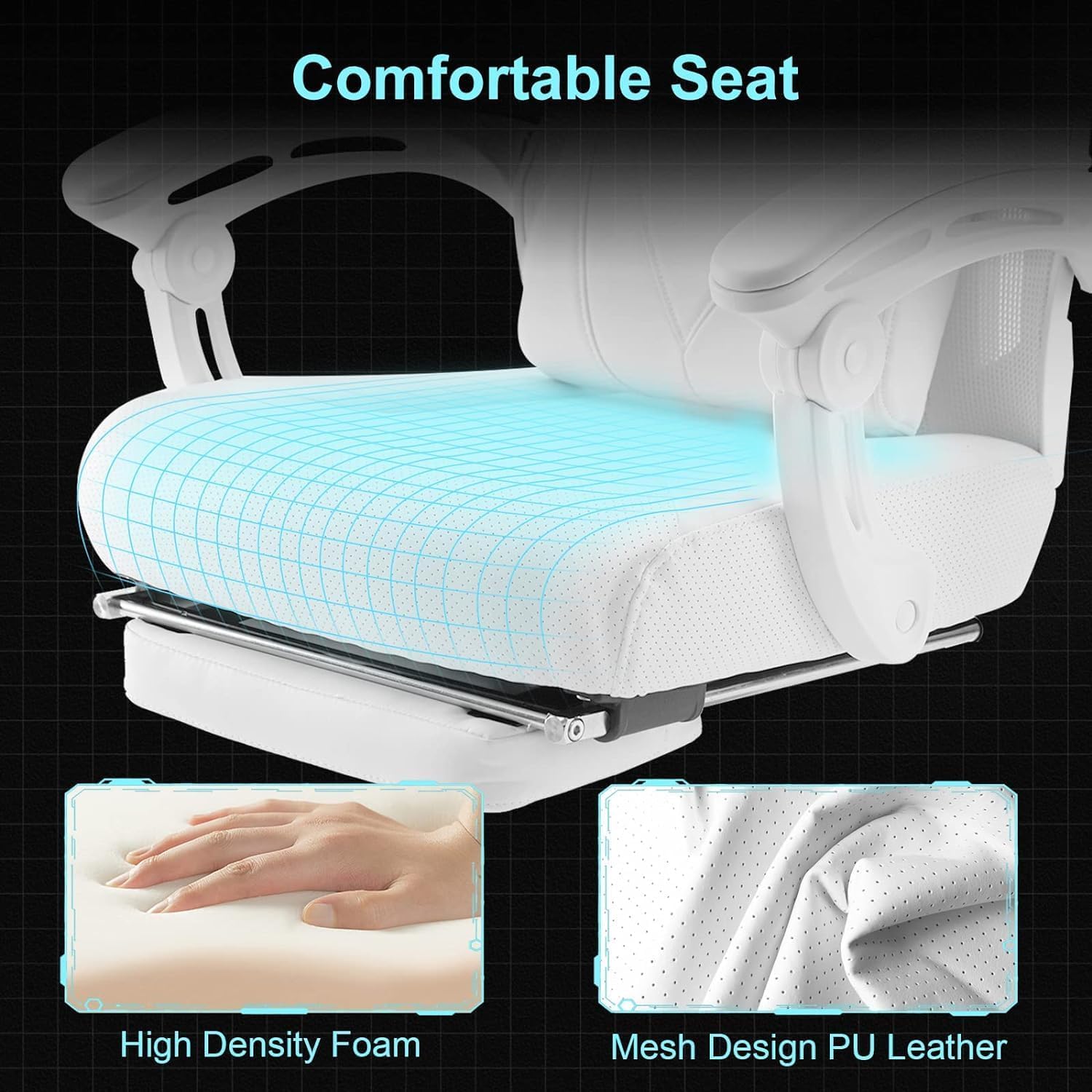 GTPLAYER Mesh Gaming Chair with Footrest 3D Stereoscopic Frame Support Ergonomic Fabric CoverReclining Computer Office Desk Chair Height Adjustable