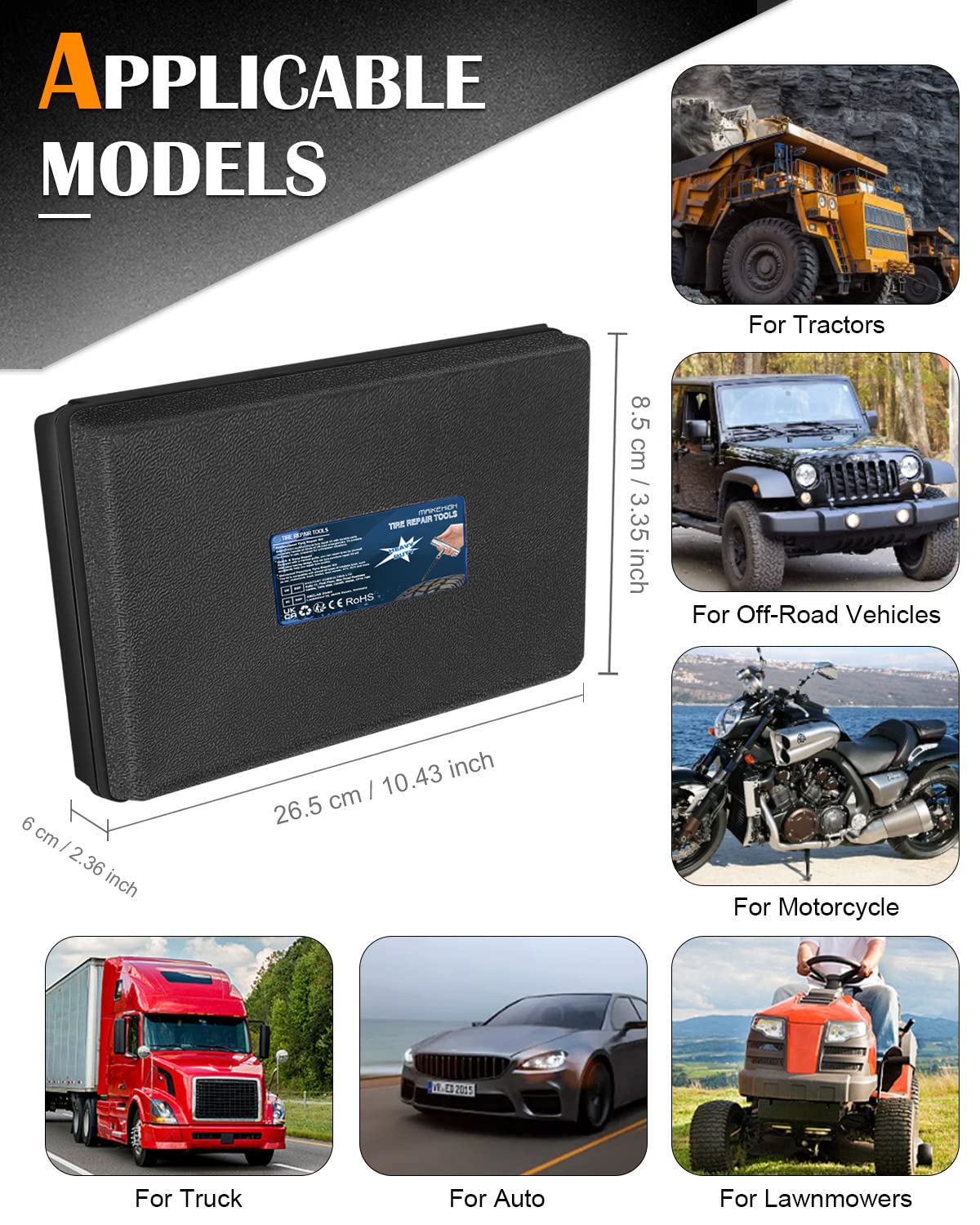 MAIKEHIGH Heavy Duty Tyre Puncture Repair Kit, 69Pcs Tubeless Car Tyre Plug Set for Auto, ATV, Truck, Tractor, Motorcycle, Off-Road (Blue)