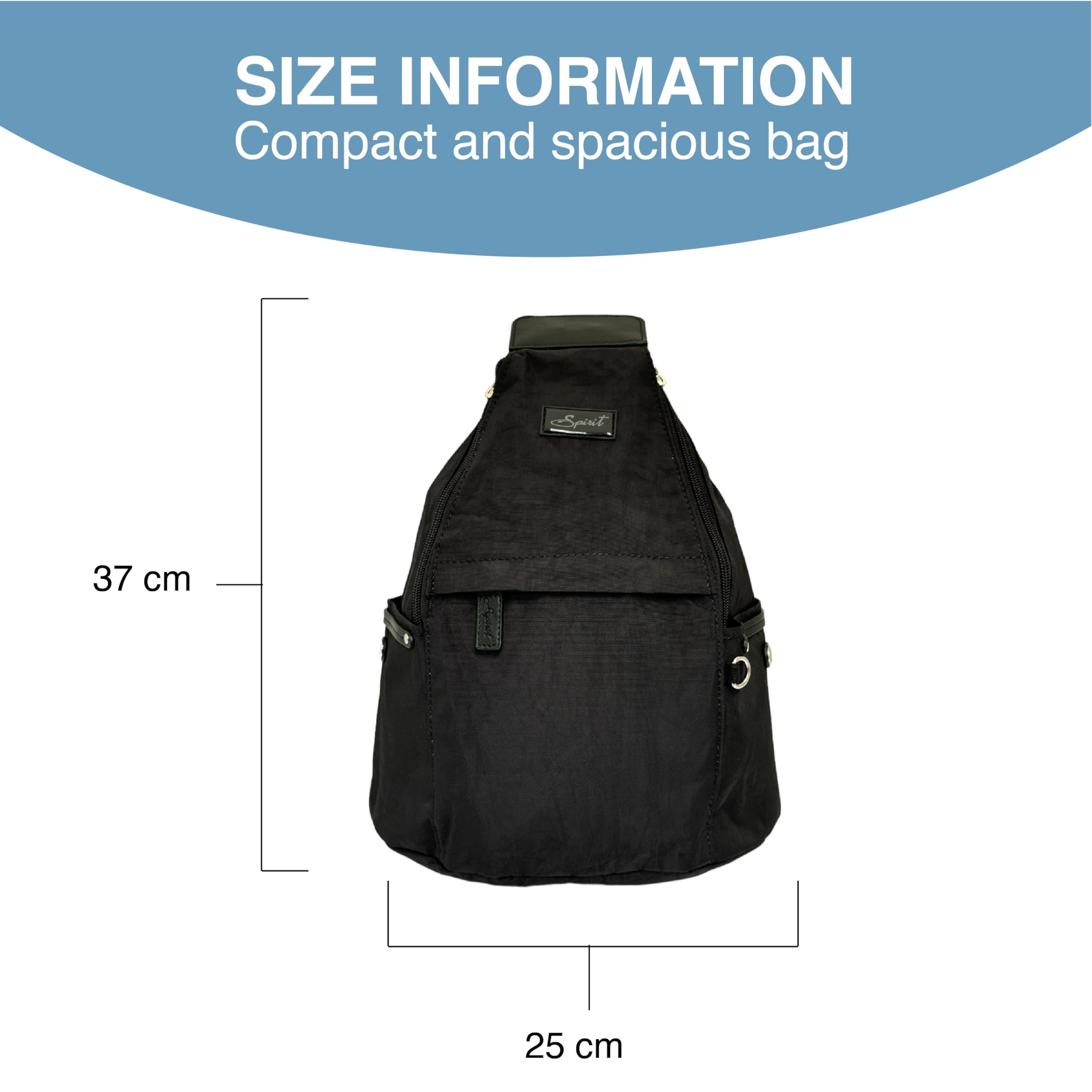 Spirit - Nylon Waterproof Backpack - Lightweight Rucksack with Multiple Pockets and Adjustable Straps - Travel and Holiday Backpack, Black