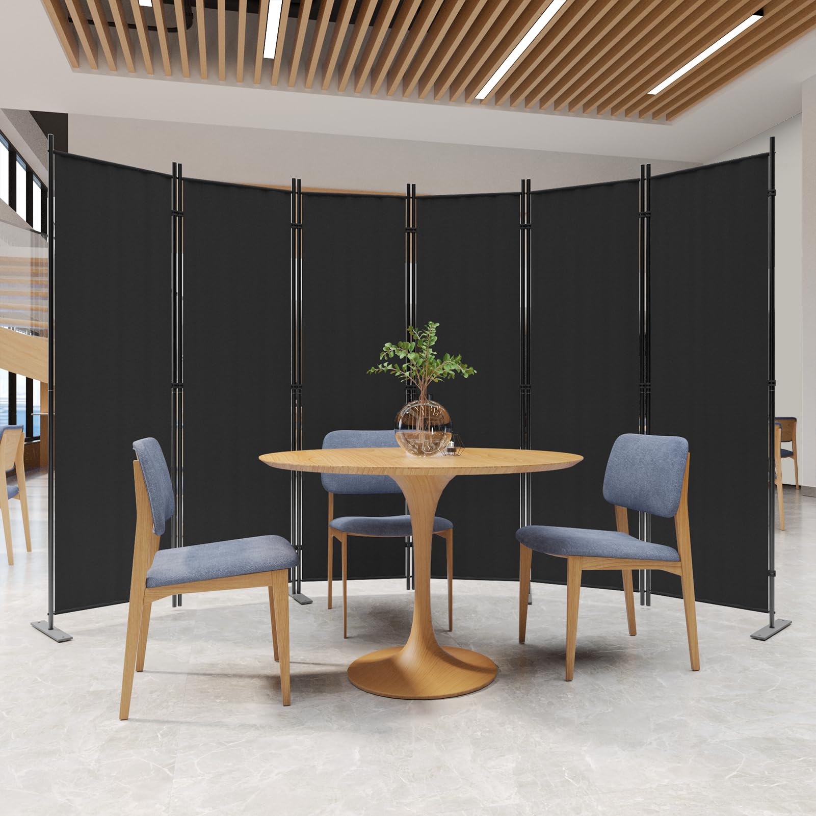 C-Hopetree 6 Panels Room Divider, 180cm Tall Indoor Folding Privacy Screen, Portable Partition Separator, Freestanding Separation Temporary Wall for Office, Bedroom, 304cm W X 180cm H, Black