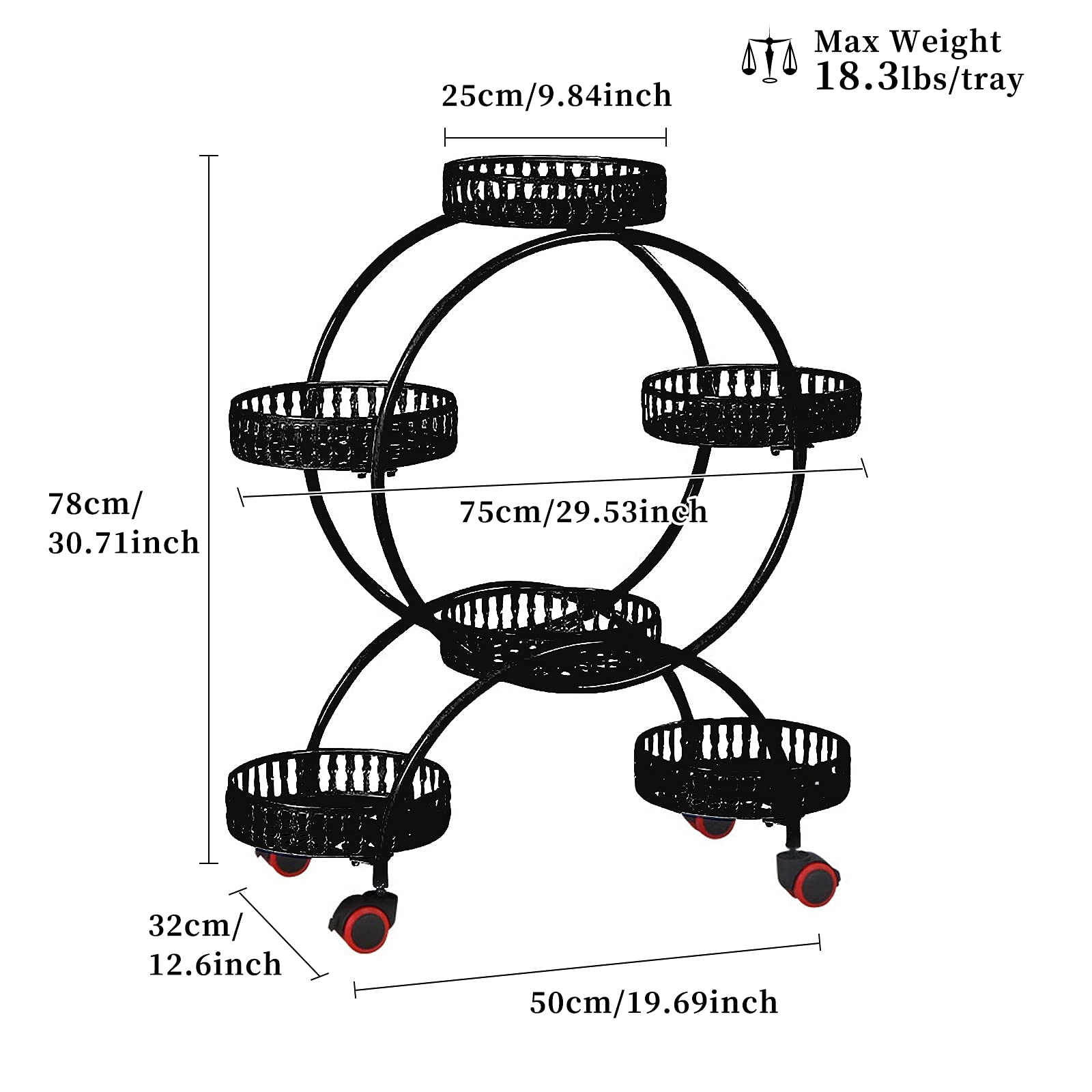 KOLENSA Metal Plant Stand with Wheels, 4 Tier 6 Potted Indoor Outdoor Flower Stand Rack Plant Shelf for Patio Decor, Garden, Balcony, Room, Office Use