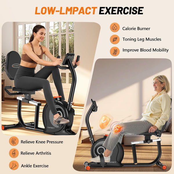VANNECT Recumbent Exercise Bike for Home Use, 16 Level Resistance Recumbent Bike with 400LBS Weight Capacity, Upgraded Magnetic Recumbent Bikes with Smart APP& LCD Monitor, Adjustable Seat