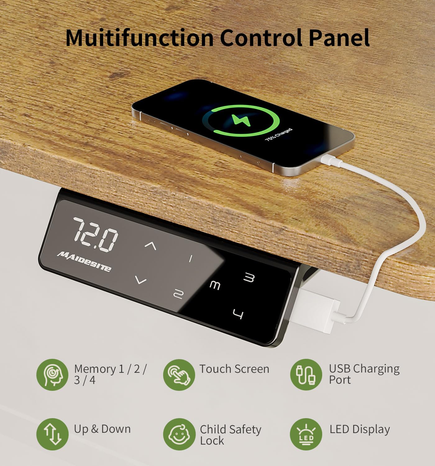 MAIDeSITe Height Adjustable Standing Desk Electric Standing Desk Sit Stand Desk Stand Up Desk with Cable Tray 120 * 60cm Desktop for Home Office