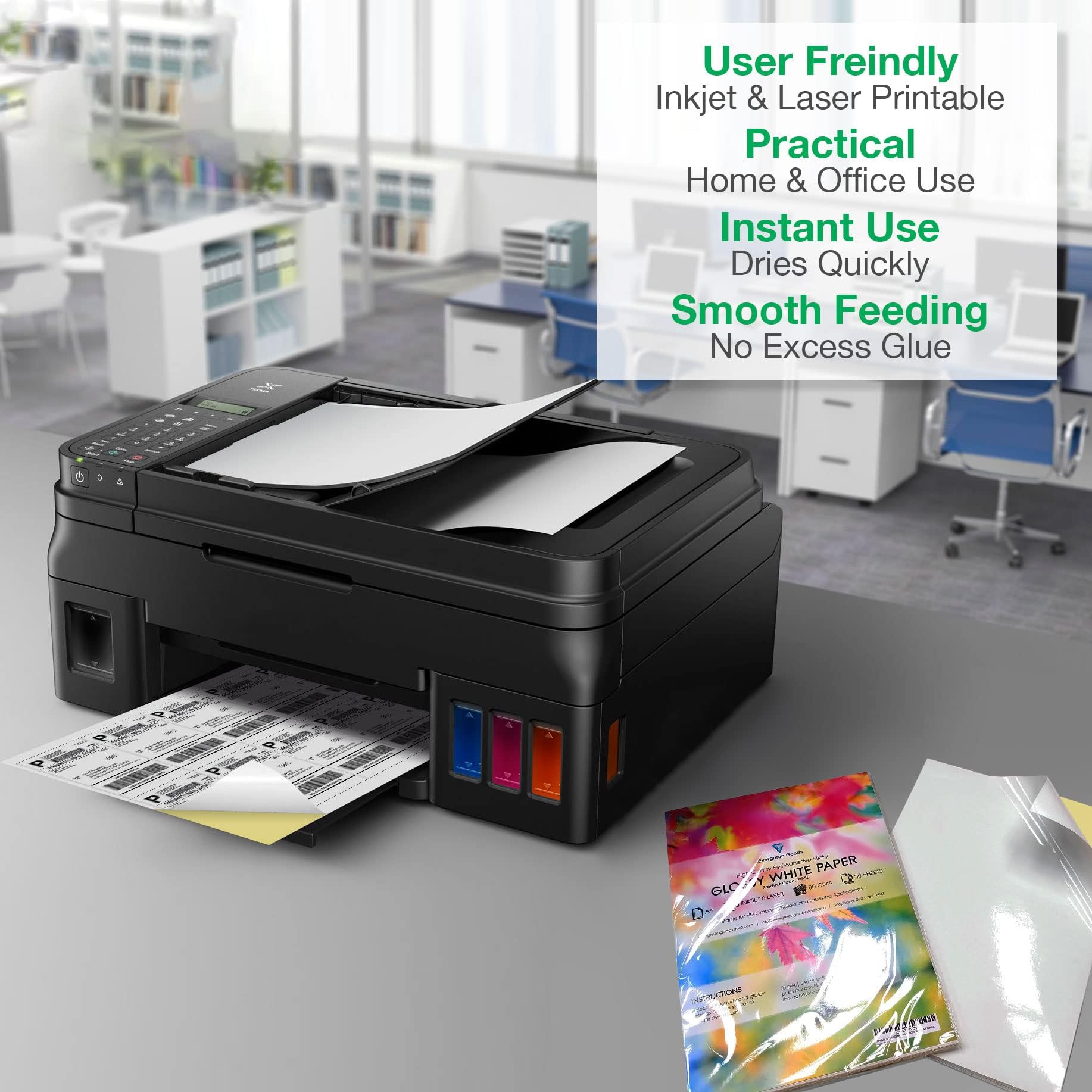 500 Sheets A4 Glossy White Self-Adhesive Sticker Paper | Inkjet & Laser Printable | Make Your own Stickers, Arts & Craft, Cutter Plotter, Product