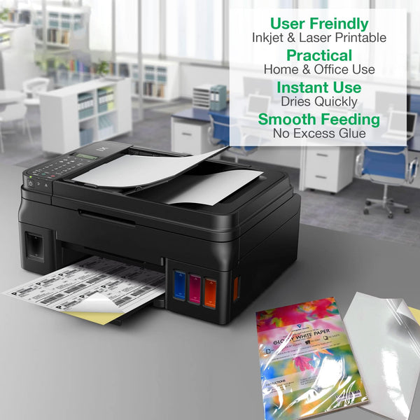 500 Sheets A4 Glossy White Self-Adhesive Sticker Paper | Inkjet & Laser Printable | Make Your own Stickers, Arts & Craft, Cutter Plotter, Product