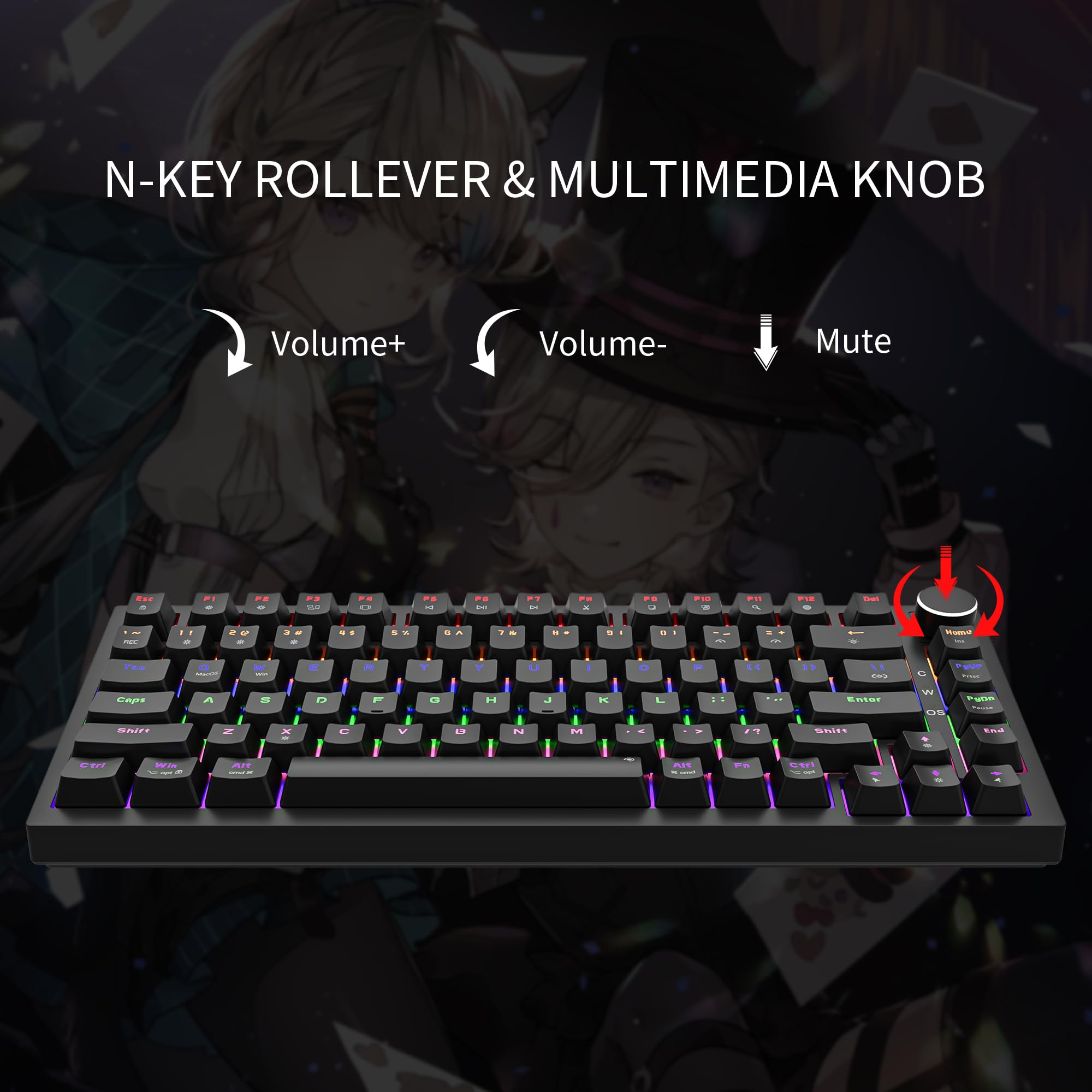 Newmen GM326 Mechanical Keyboard,Wired Gaming Keyboard,75% Percent TKL Hot Swappable Compact LED Backlit USB C Mechanical Gaming Keyboards with Knob for PC Windows Mac,QWERTY Layout,Black,Red Switches