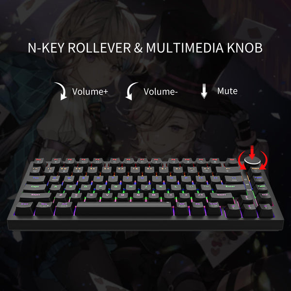 Newmen GM326 Mechanical Keyboard,Wired Gaming Keyboard,75% Percent TKL Hot Swappable Compact LED Backlit USB C Mechanical Gaming Keyboards with Knob for PC Windows Mac,QWERTY Layout,Black,Red Switches