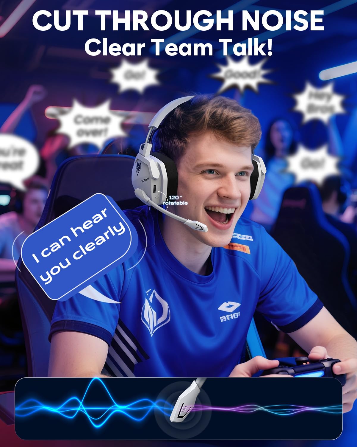 NUBWO G06 Pro Wireless Gaming Headset with Charging Station for Headset & PS5 Controller, 17ms Low Latency, 120H Battery Life, Dynamic 50mm Drivers-White (Only Compatible with PS5)