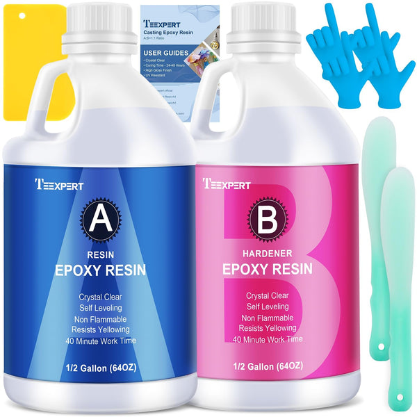Epoxy Resin Crystal Clear Kit- 1 Gallon /128oz - Casting Resin for Jewellery DIY Art Coating Easy Cast Epoxy, with Sticks/Spreader/Nitrile