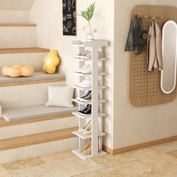 HOME BI 7 Tier Narrow Shoe Rack, Corner Shoe Tower,Slim Shoe Organizer,Wooden Shoe Storage Stand for Entryway, Hallway, Closet, White
