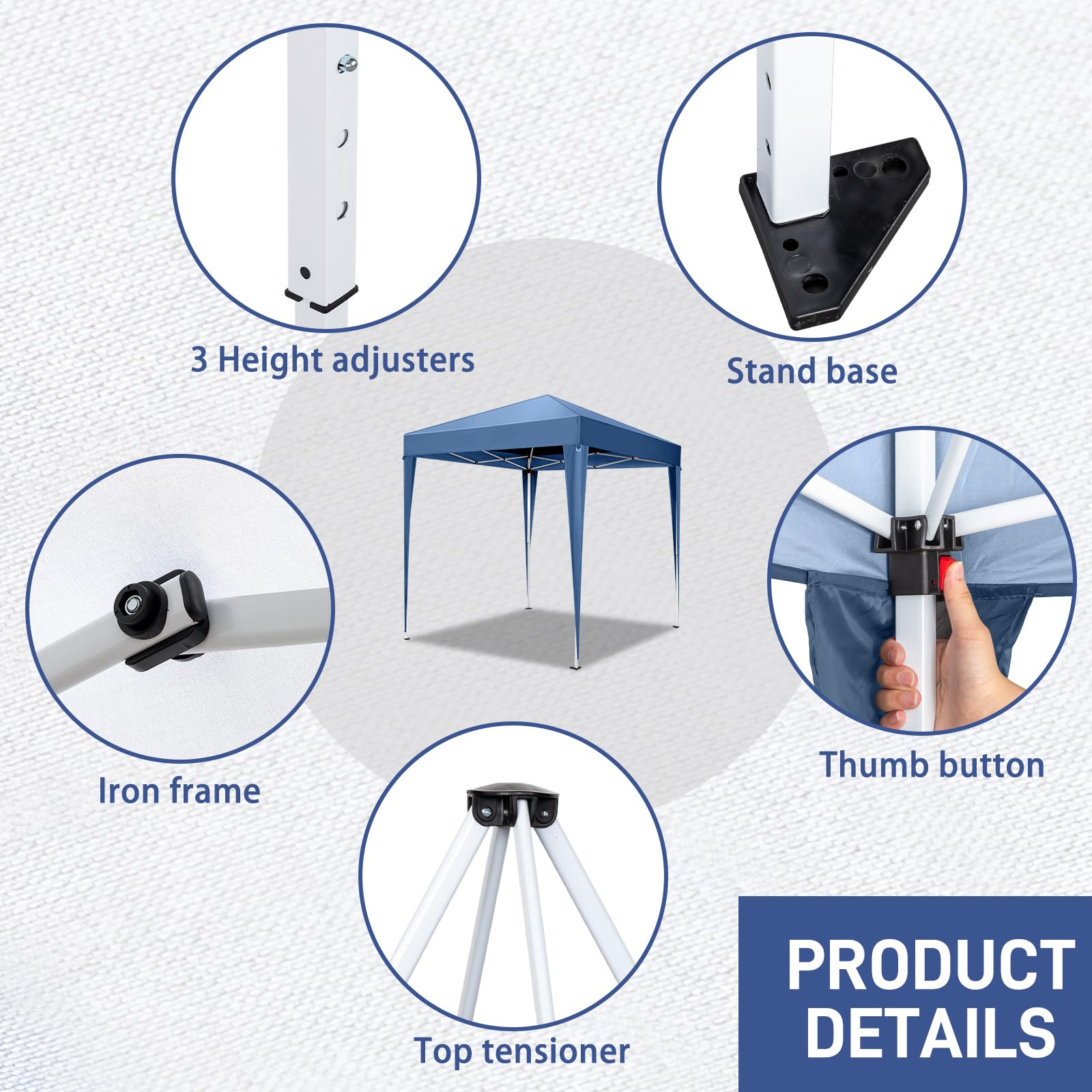 Outopee 3m x 3m Ez Pop Up Canopy Tent with 4 SideWalls, Outdoor Gazebo Portable Instant Canopy for Commercial Events, Party, Backyard BBQ, Camping, Blue