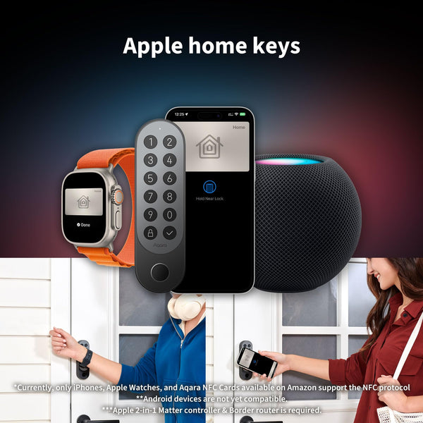 Aqara Smart Lock U200 (Fingerprint Keypad Included), Matter Over Thread, Smart Door Lock with Apple Home Key and Rechargeable Battery, Supports Apple, Google Home, Alexa and SmartThings, Silver