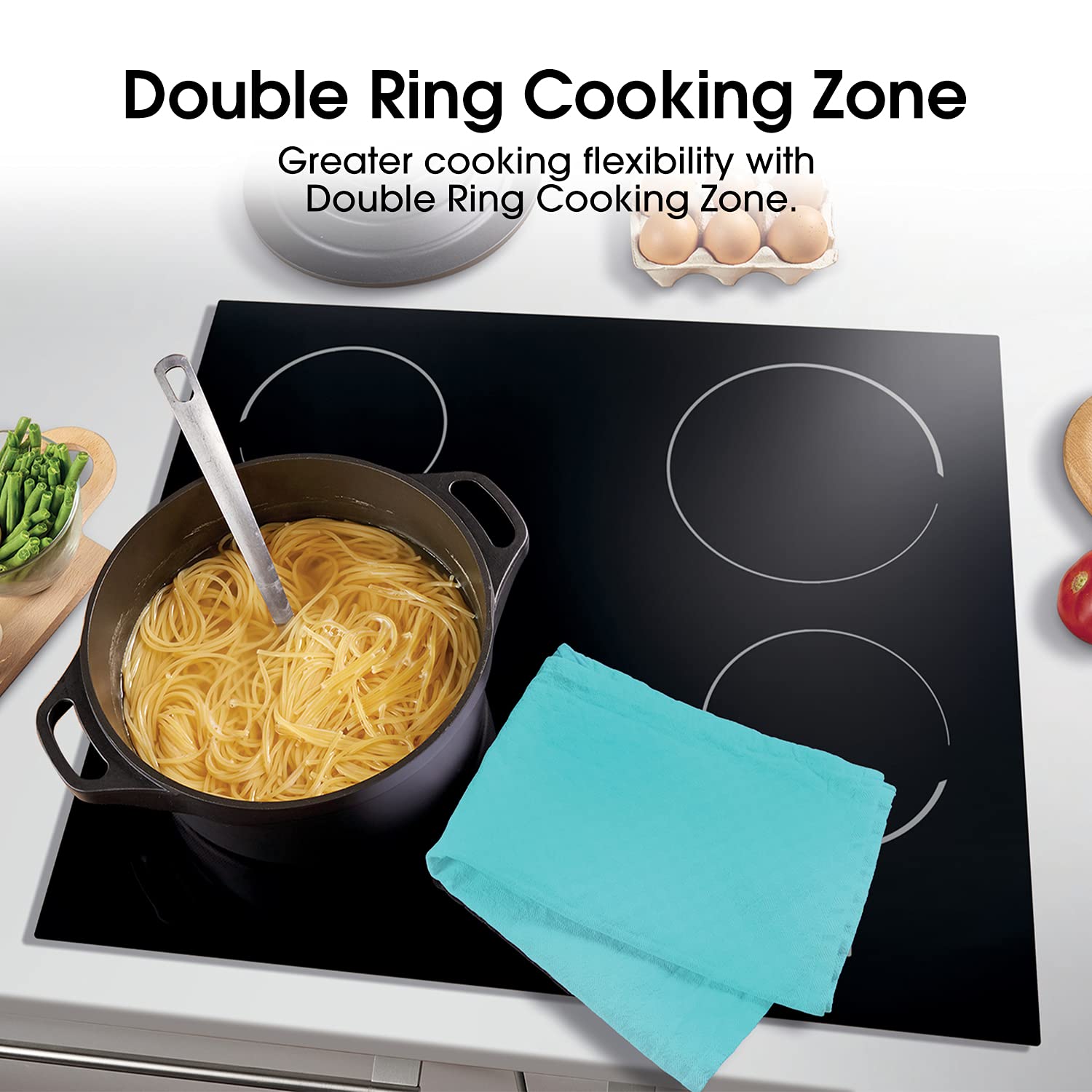 Hisense E6432C Built-in 60cm Electric Ceramic Hob with Child Lock, Touch control, Timer Function - Black 7200W, 20 x 24 x 2 inches (L x W x H)