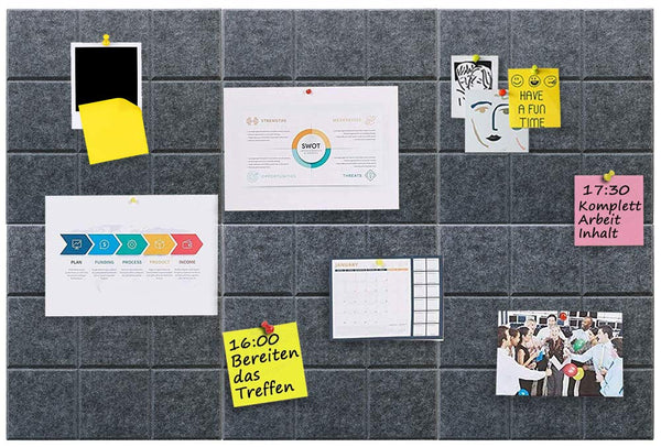 Uoisaiko Large 30x30cm Felt Board Tiles with 30 Pins, Pack of 6 Bulletin Board Notice Boards for Home Office Kitchen, Self Adhesive Pin Board Wall Tiles for Photos Memos