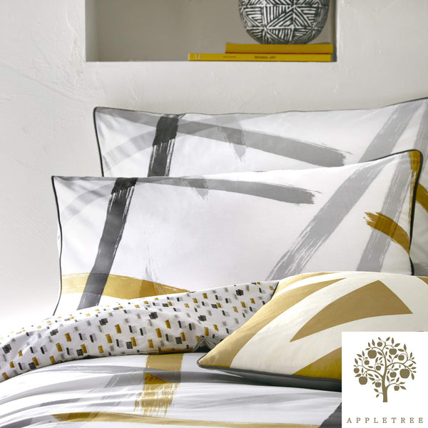 Appletree Leda-100 Duvet Cover Set, Cotton, King, Grey & Ochre