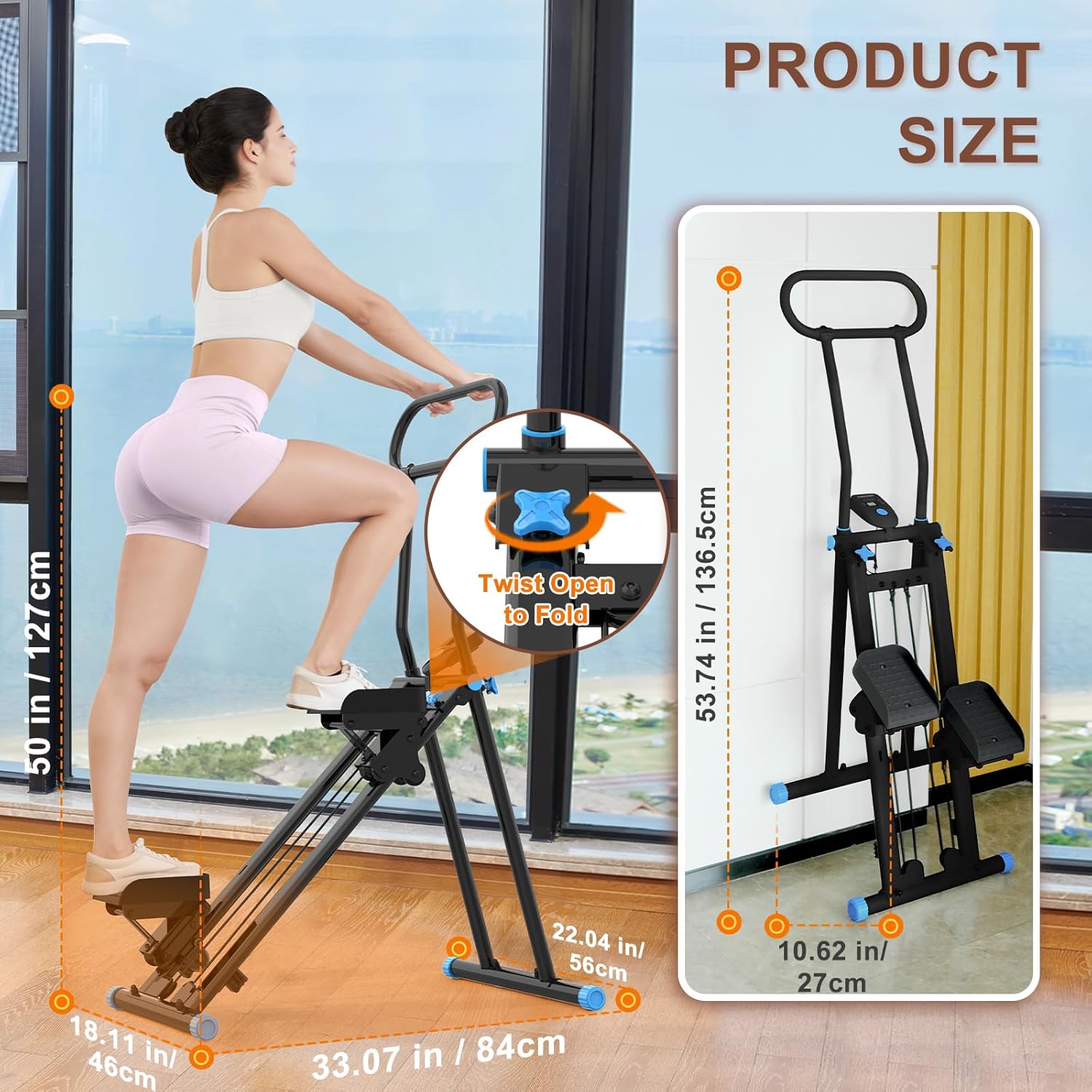 HXD-ERGO Vertical Climber Exercise Machine for Home Gym, Compact Foldable Stair Stepper Fitness Equipment with 310LBS/140kg Loading Capacity, Adjustable Handlebars, Extended Step Range