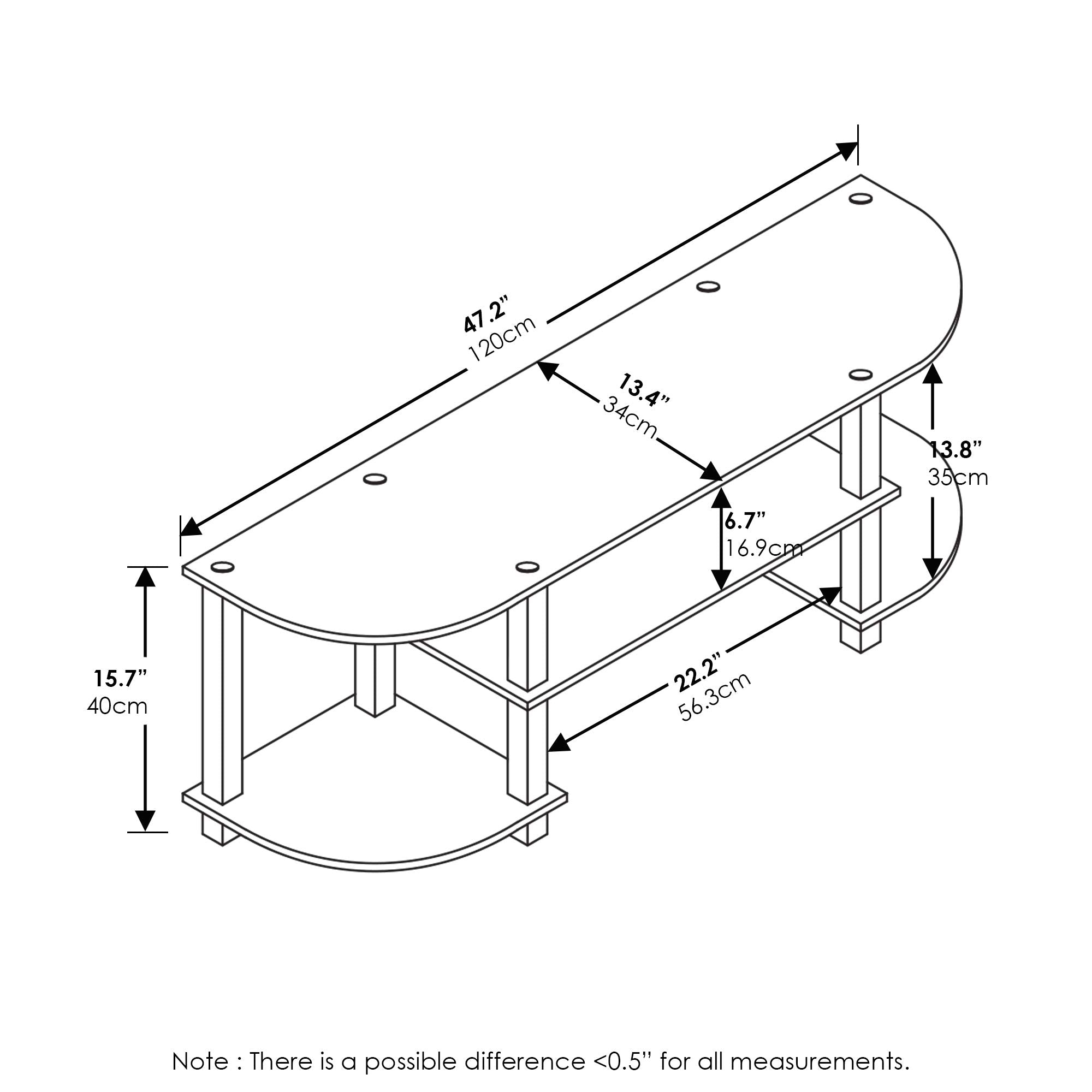 Furinno Turn-S-Tube Wide TV Entertainment Center, TV Unit, TV Stand, Columbia Walnut/Black, 120 (W) x 40 (H) x 34 (D) cm