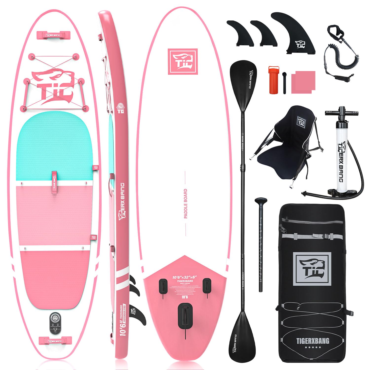 TIGERXBANG Stand Up Paddle Boards 10'6" x 32" x 6"丨10' x 31" x 6" with Premium SUP Board Accessories, Inflatable Paddle Boards for Adults/Kids Stand Up PaddleBoarding