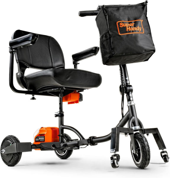SuperHandy 3 Wheel Folding e-Mobility Device (Upgraded Design) - Electric Powered, Airline Friendly - Long Range Travel w/ 2 Detachable 48V Lithium-ion Batteries and Charger
