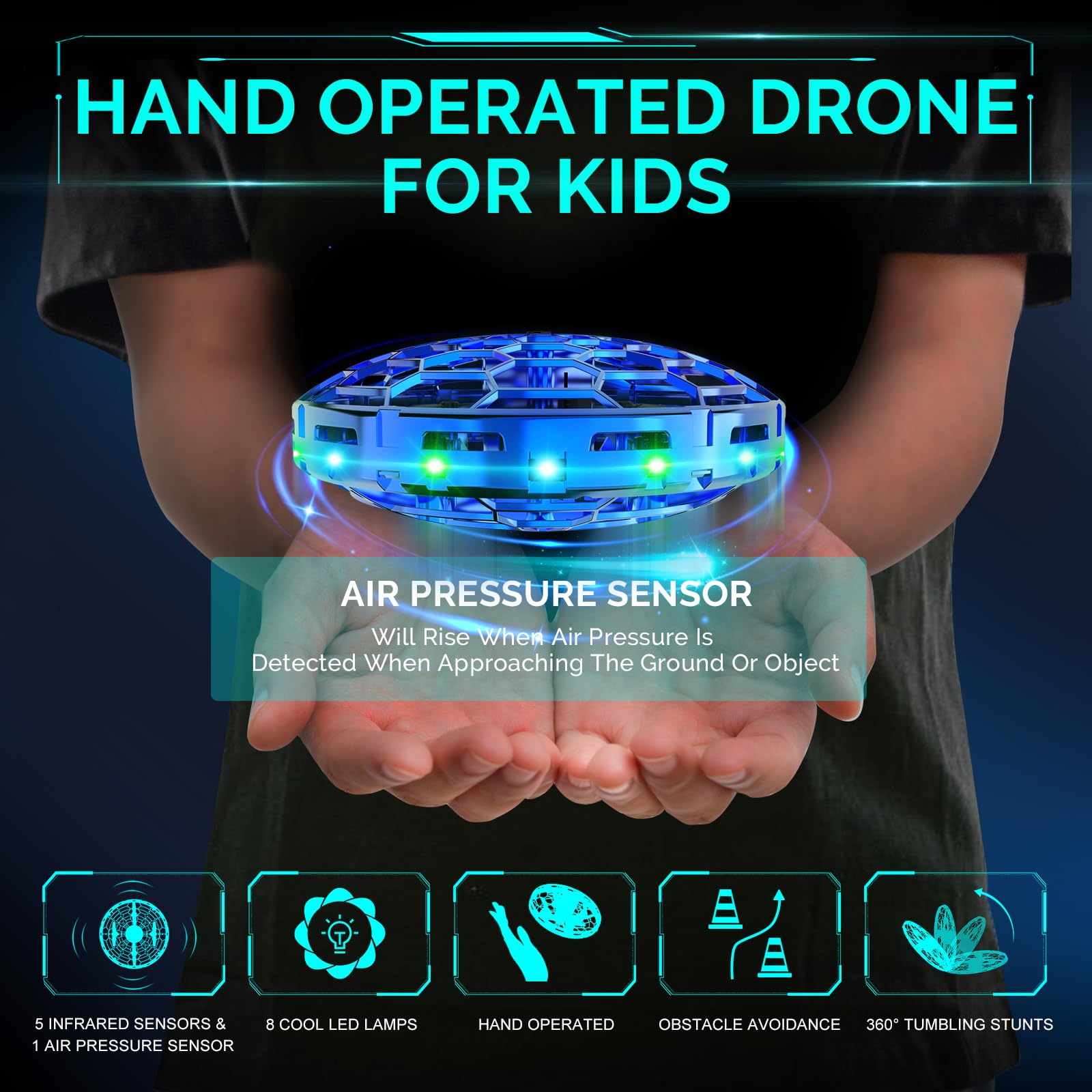 Flying Drone for Kids, 360° Hands Free Motion Sensors Mini UFO Helicopter with LED Light - Cool Toy Gift for 6+ Boys & Girls