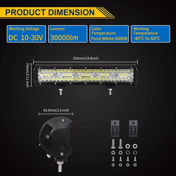 RIGIDON 8D Led Work Light Bar, 12 inch 240W 12V 24V 7D Tri Row Fog Light for Car Off road Truck SUV ATV 4x4 Boat, Flood Spot Combo Beam, Waterproof Outdoor Driving Lighting, 6000K White