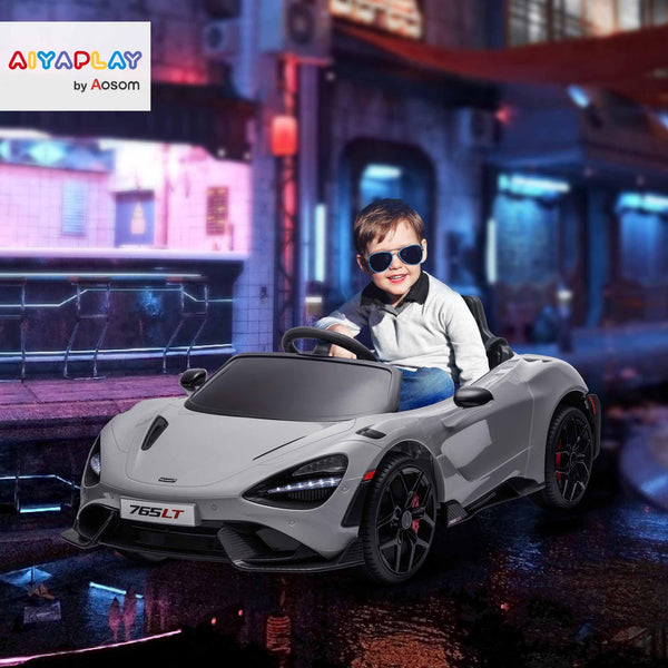 AIYAPLAY McLaren 765LT Licensed Electric Car for Kids with Butterfly Doors, 12V Kids' Electric Ride on with Remote Control, Transport Wheels, LED Lights, MP3 Music, Horn, for 3-6 Years, Orange