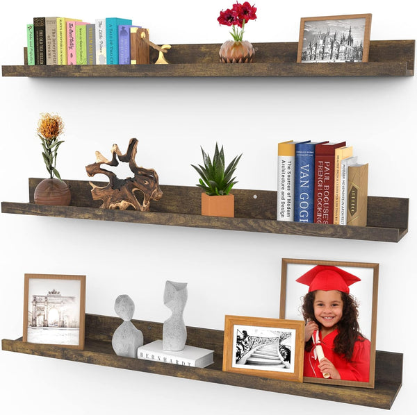 Icona Bay 36 Inch (91 cm) Floating Shelves for Wall, Set of 3 in Walnut Brown, Modern Rustic Style, Wall Mounted Display Shelves, Picture Ledges