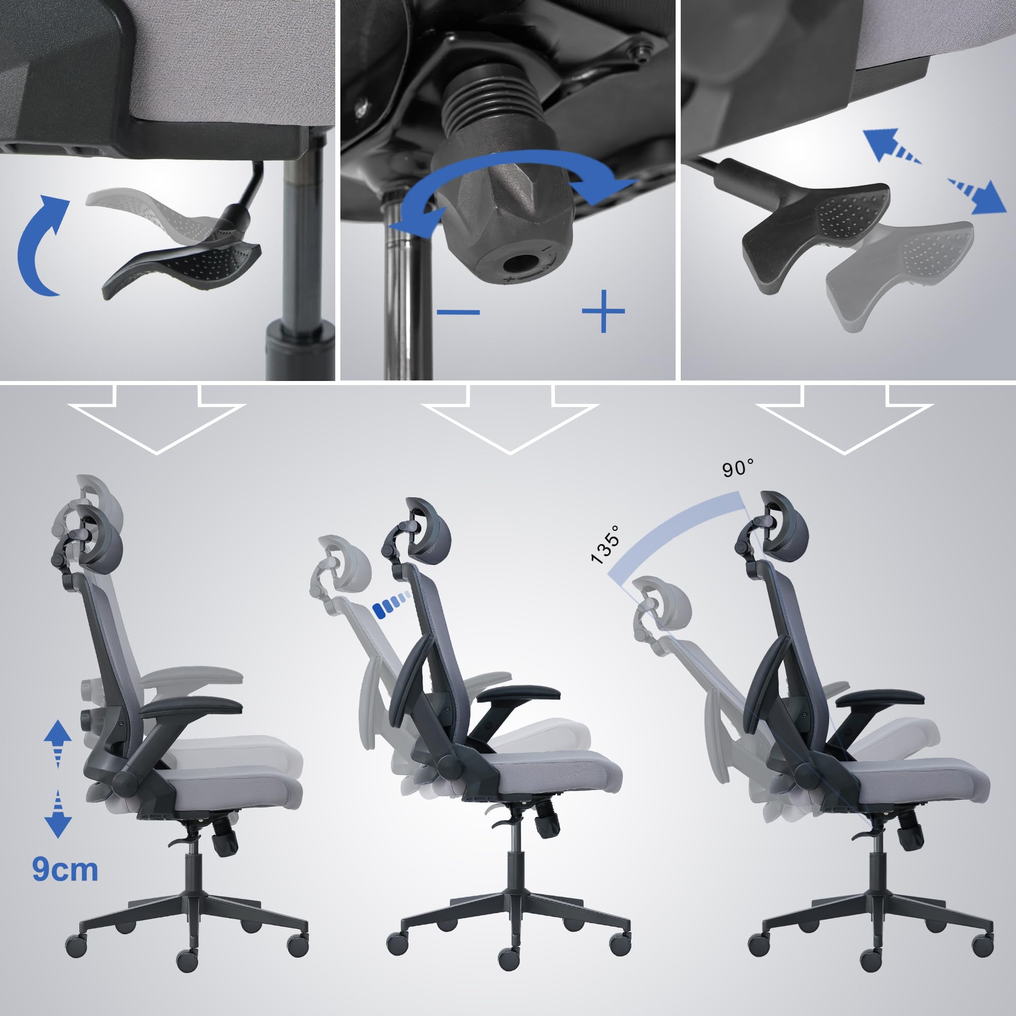 Realm of Thrones CAPTAIN Ergonomic Office Chair for Home, Heavy Duty Steel Base, Versatile Flip-up Armrests, Adjustable Lumbar Support, Mesh Back Comfort Cushion Seat for Computer Desk/Gaming (Black)