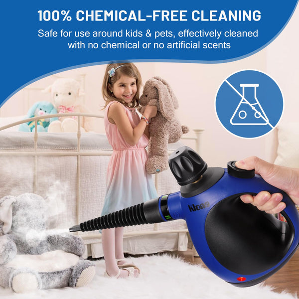 Klona Portable Steam Cleaner, Hand Held steamers for cleaning house, Home Multi Purpose - 10-Piece Accessory Kit for Sofa, Carpets, Upholstery