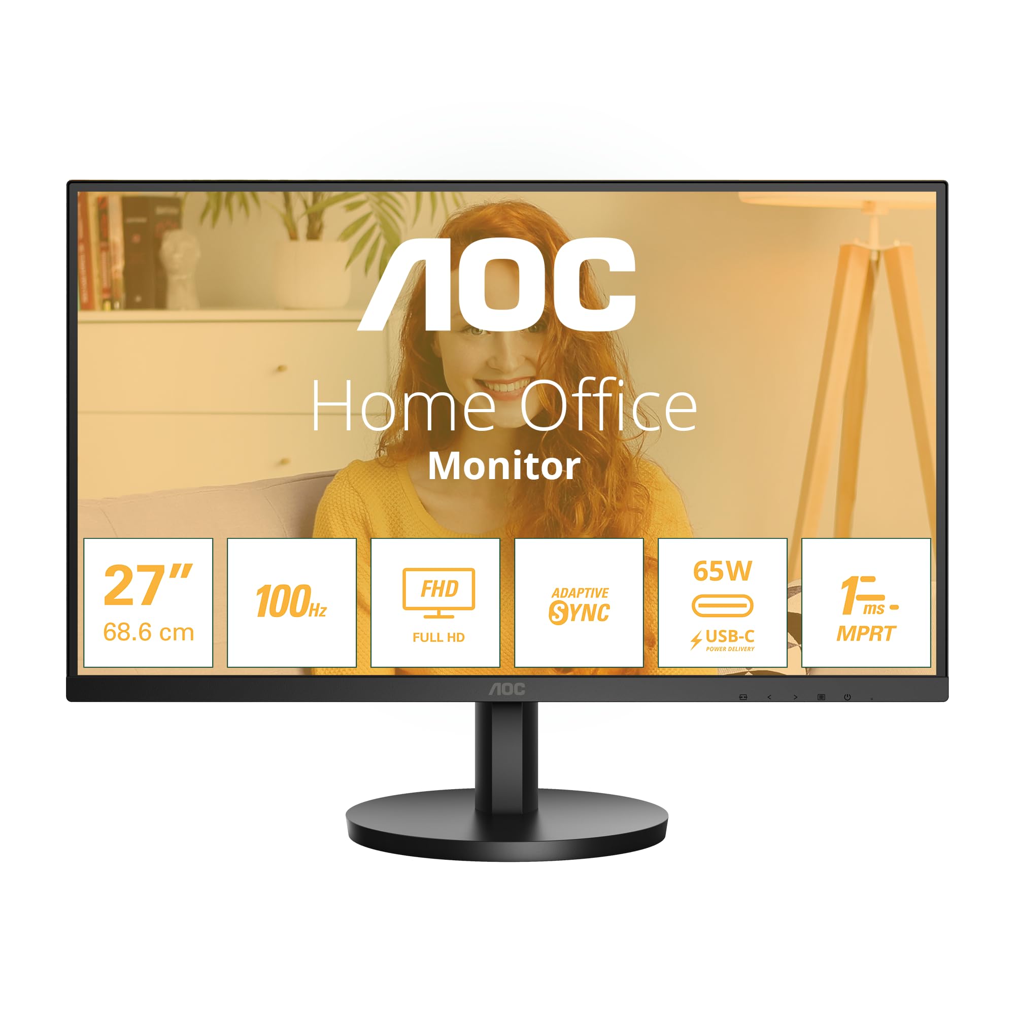 AOC 27B3CA2 - 27 Inch FHD Monitor, 100Hz, IPS, Speakers, USB-C Connectivity, FlickerFree, Adaptive Sync, LowBlue (1920 x 1080, 250 cd/m2, HDMI 1.4 / USB-C 65W Power delivery)