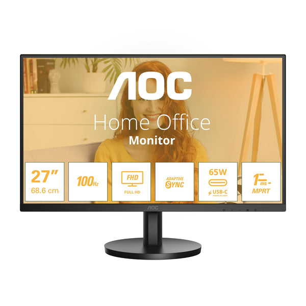 AOC 27B3CA2 - 27 Inch FHD Monitor, 100Hz, IPS, Speakers, USB-C Connectivity, FlickerFree, Adaptive Sync, LowBlue (1920 x 1080, 250 cd/m2, HDMI 1.4 / USB-C 65W Power delivery)