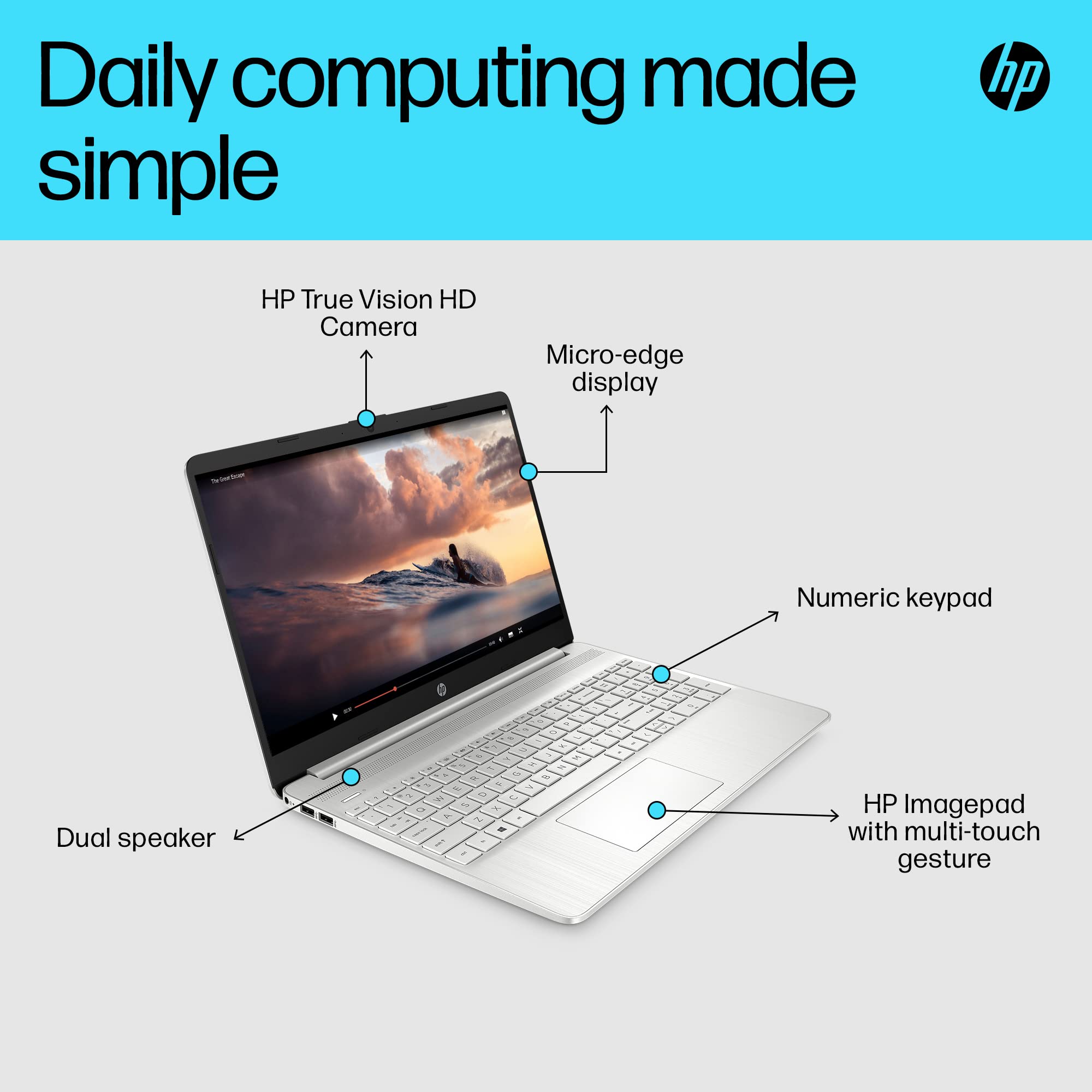 HP 15.6" Laptop | AMD Ryzen 3 7320U Processor | 8 GB RAM | 256 GB SSD | AMD Radeon Graphics | FHD Display | Up to 11hrs 15 mins battery | Win 11 | Dual Speakers | Jet Black | 15-fc0038sa