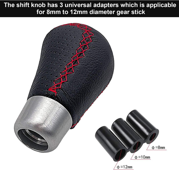 Car Gear Shift Knob 5 Speed, Universal Leather Gear Shift Lever, Manual Shift Lever Stick Cover with 3 Hoses 8mm 10mm 12mm Suitable for Most Manual Automotive Vehicles