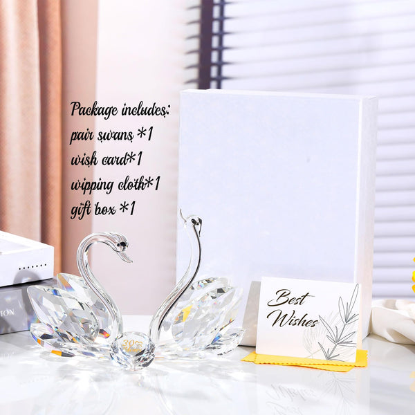 2 Pcs Clear Crystal Swans 30th Wedding Anniversary Romantic Gifts for Couples, Glass Pair Swans Collectible Figurine Ornaments 30 Years Love