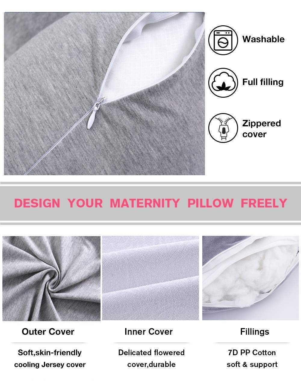 AS AWESLING Pregnancy Pillow, U Shaped Full Body Pillow, Nursing, Support and Maternity Pillow for Pregnant Women with Removable Jersey Cover (Grey)