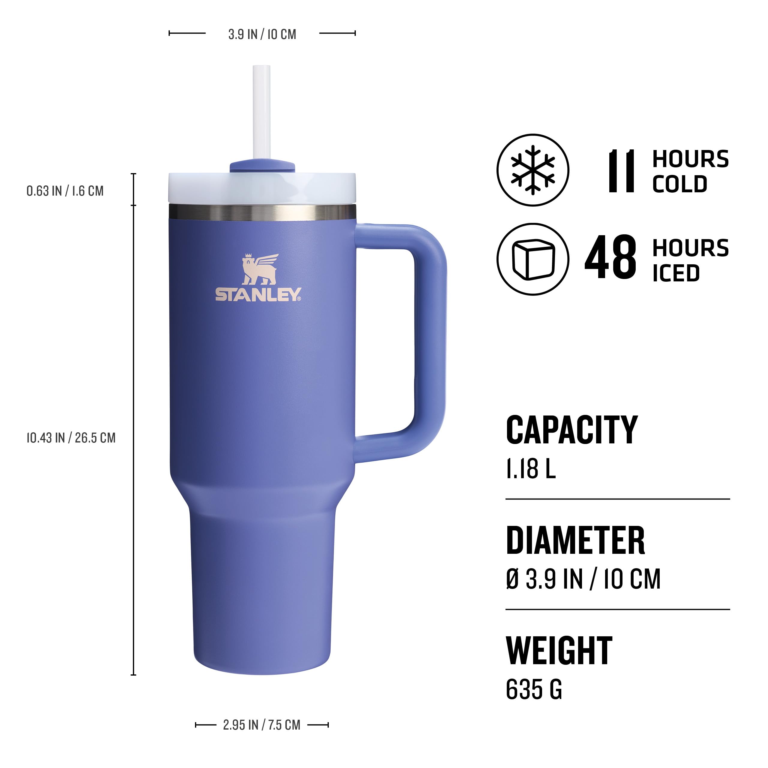 STANLEY Quencher H2.0 Flowstate Tumbler 1.2L - Cold for 11 Hours - Iced for 48 Hours - Metal Water Bottle with Straw, Handle and Lid - Dishwasher Safe - Travel Mug for Cold Drinks