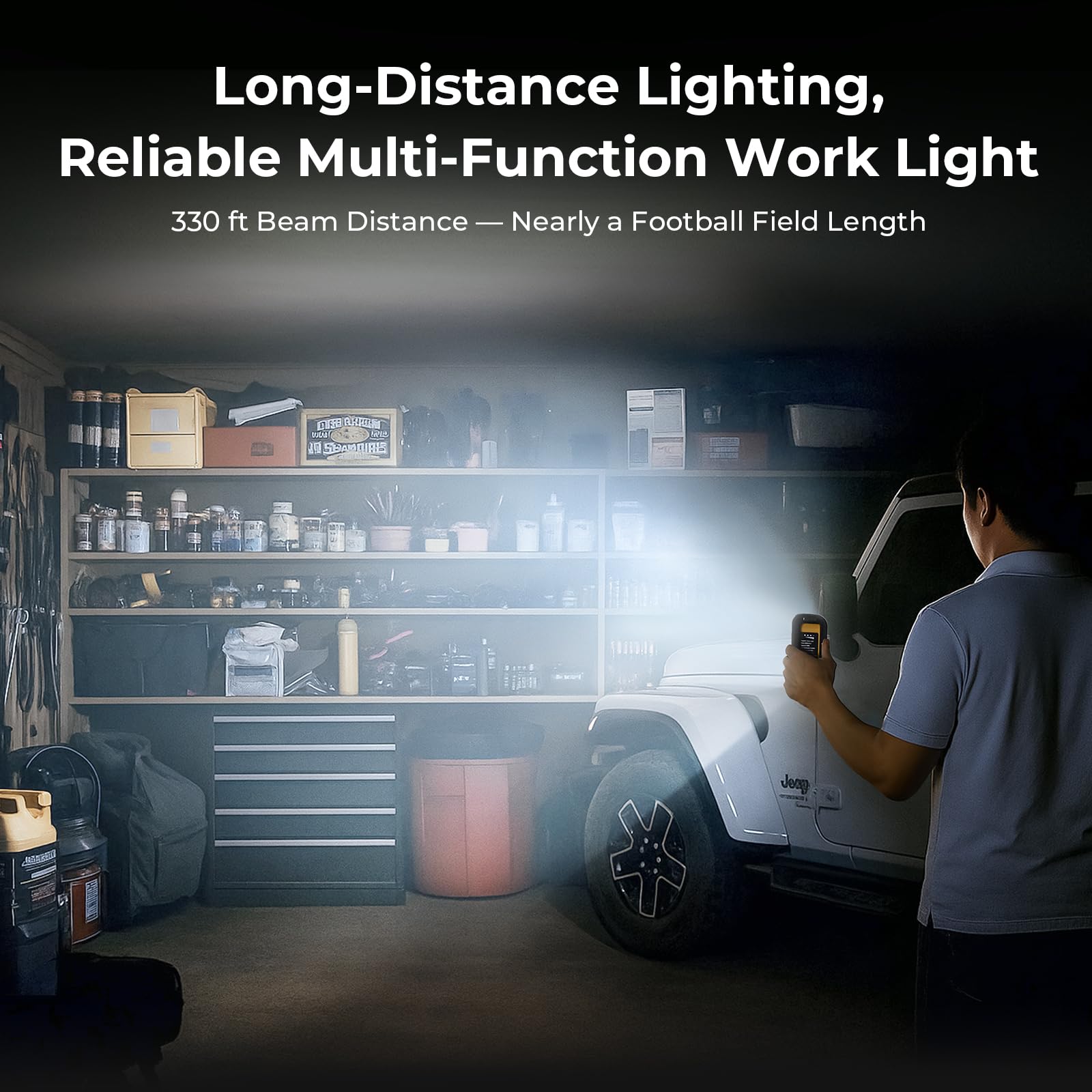 BougeRV WL01 PRO Work Light Rechargeable, 1500 Lumens Magnetic Inspection Light, Portable Lamp with 180° Rotating Stand & Hook, Multiple Lighting Modes for Car Repair, Camping, Outdoor, Emergency